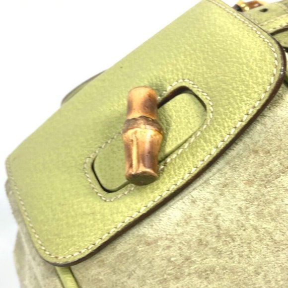 GUCCI Bamboo Backpack vintage bag Backpack suede Green - Picture 13 of 14